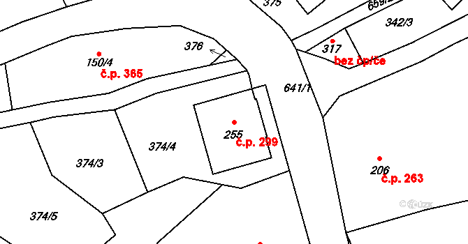 Josefův Důl 299 na parcele st. 255 v KÚ Josefův Důl u Jablonce nad Nisou, Katastrální mapa
