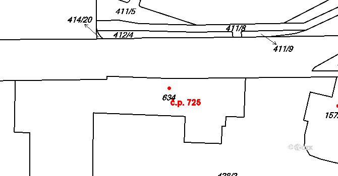 Jablonec nad Nisou 725 na parcele st. 634 v KÚ Jablonec nad Nisou, Katastrální mapa