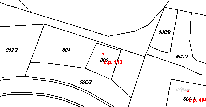 Rýnovice 113, Jablonec nad Nisou na parcele st. 603 v KÚ Rýnovice, Katastrální mapa
