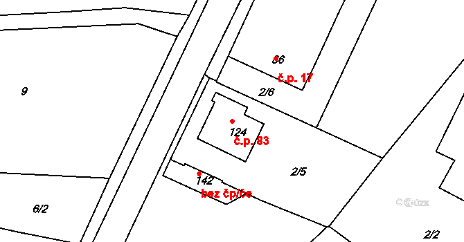 Růžená 83 na parcele st. 124 v KÚ Růžená, Katastrální mapa