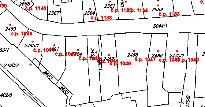 Jihlava 1046 na parcele st. 2467 v KÚ Jihlava, Katastrální mapa