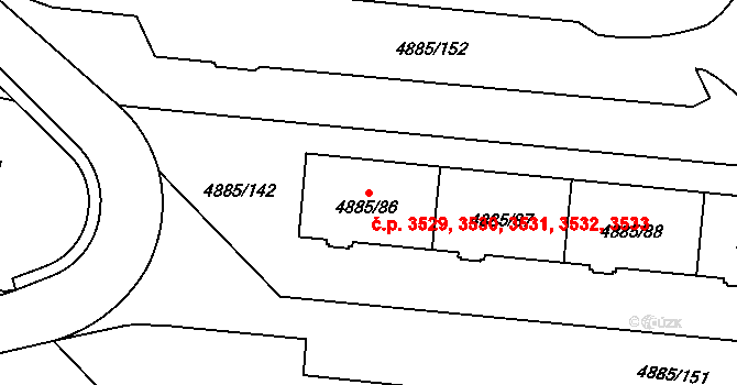 Jihlava 3529,3530,3531,3532, na parcele st. 4885/86 v KÚ Jihlava, Katastrální mapa