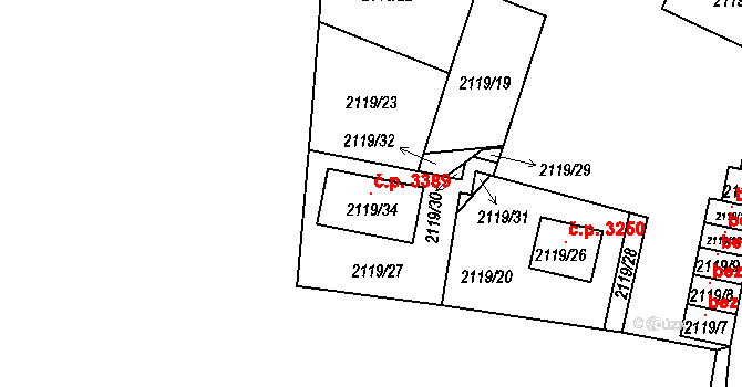 Teplice 3389 na parcele st. 2119/34 v KÚ Teplice, Katastrální mapa
