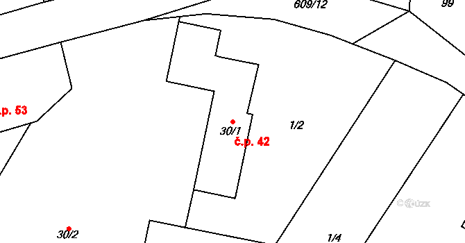 Sezemice 42 na parcele st. 30/1 v KÚ Sezemice, Katastrální mapa