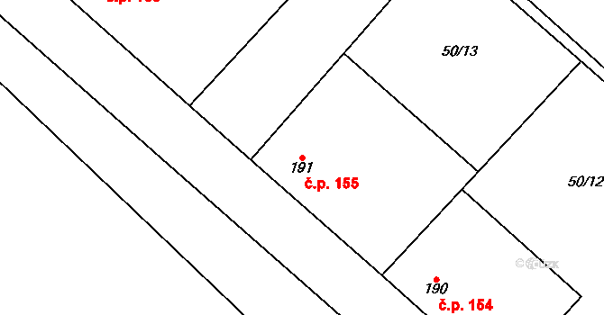Hospozín 155 na parcele st. 191 v KÚ Hospozín, Katastrální mapa
