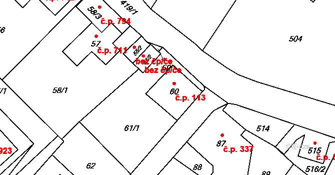 Nový Bor 113 na parcele st. 60 v KÚ Nový Bor, Katastrální mapa