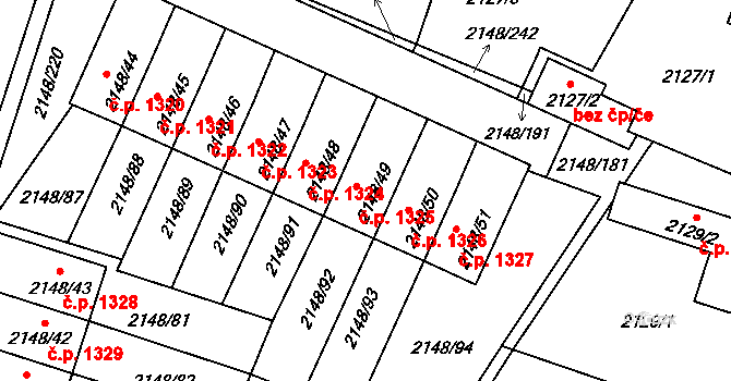 Nový Bor 1325 na parcele st. 2148/49 v KÚ Nový Bor, Katastrální mapa