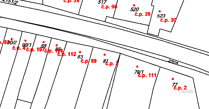 Moutnice 3 na parcele st. 81 v KÚ Moutnice, Katastrální mapa