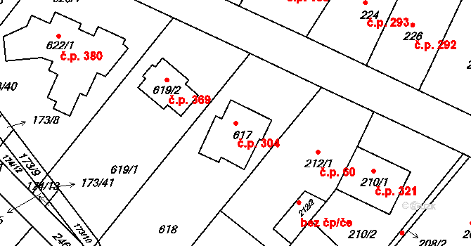 Moutnice 304 na parcele st. 617 v KÚ Moutnice, Katastrální mapa