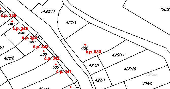 Dambořice 530 na parcele st. 602 v KÚ Dambořice, Katastrální mapa