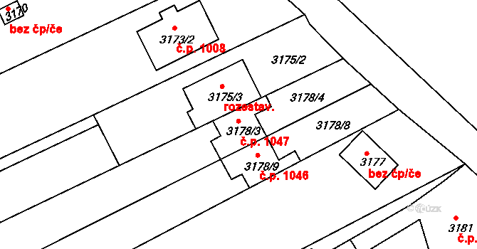 Rohatec 1047 na parcele st. 3178/3 v KÚ Rohatec, Katastrální mapa