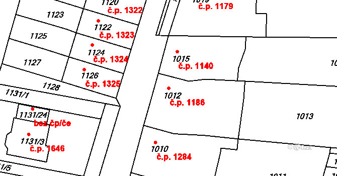 Vracov 1186 na parcele st. 1012 v KÚ Vracov, Katastrální mapa