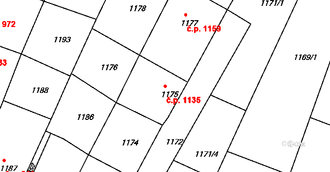 Bzenec 1135 na parcele st. 1175 v KÚ Bzenec, Katastrální mapa