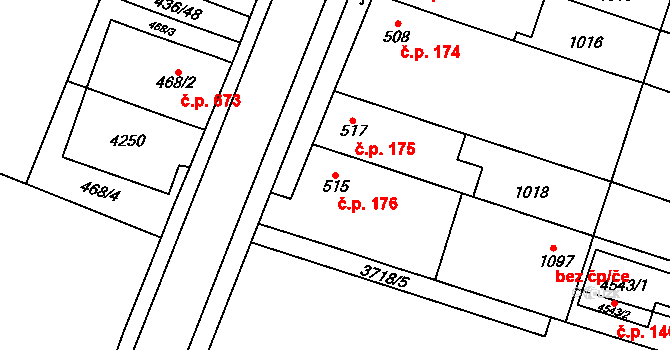 Kyjov 176 na parcele st. 515 v KÚ Kyjov, Katastrální mapa