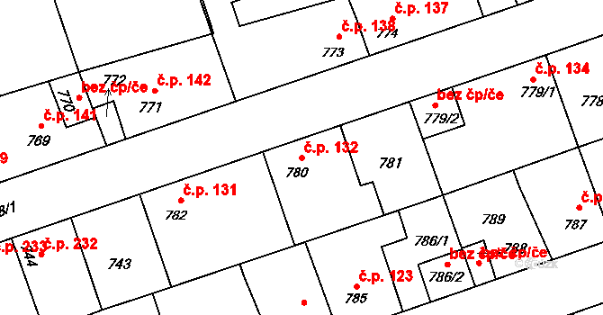 Hřebeč 132 na parcele st. 780 v KÚ Hřebeč, Katastrální mapa