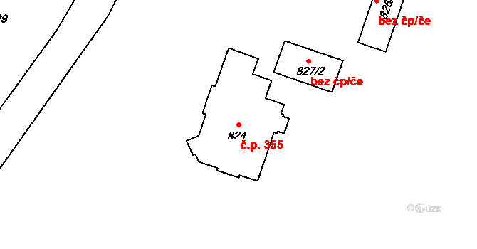 Moravský Beroun 355 na parcele st. 824 v KÚ Moravský Beroun, Katastrální mapa