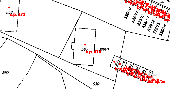 Vrbno pod Pradědem 474 na parcele st. 537 v KÚ Vrbno pod Pradědem, Katastrální mapa