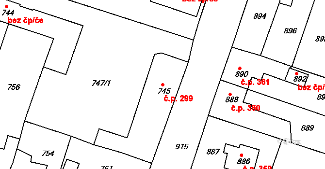 Pod Cvilínem 299, Krnov na parcele st. 745 v KÚ Opavské Předměstí, Katastrální mapa
