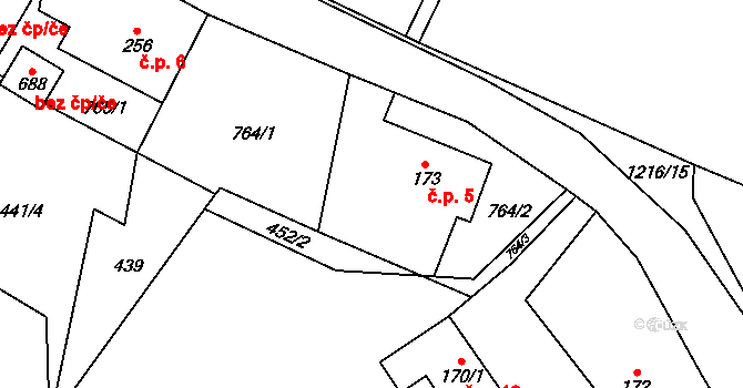 Dolní Sklenov 5, Hukvaldy na parcele st. 173 v KÚ Sklenov, Katastrální mapa
