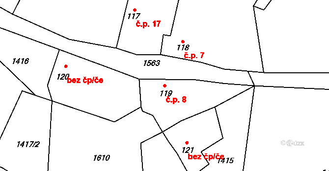 Rousínov 8, Kozmice na parcele st. 119 v KÚ Kozmice u Benešova, Katastrální mapa