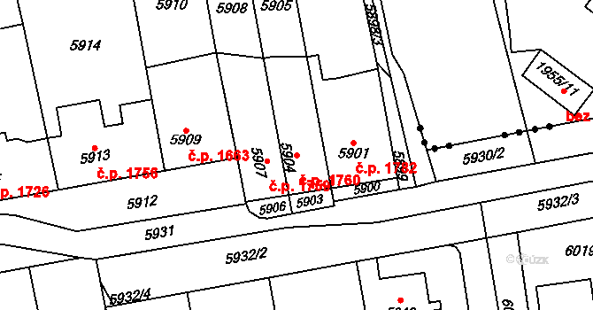 Kročehlavy 1760, Kladno na parcele st. 5904 v KÚ Kročehlavy, Katastrální mapa