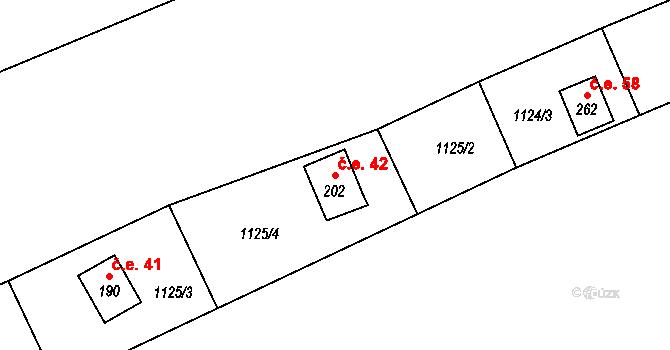 Zdebuzeves 42, Divišov na parcele st. 202 v KÚ Zdebuzeves, Katastrální mapa