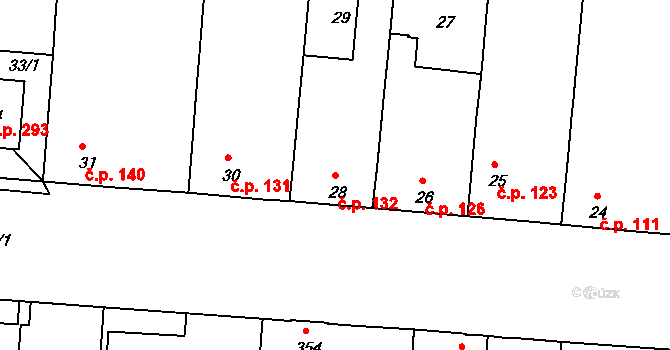 Mochov 132 na parcele st. 28 v KÚ Mochov, Katastrální mapa