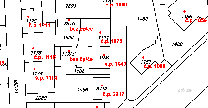 Brandýs nad Labem 1049, Brandýs nad Labem-Stará Boleslav na parcele st. 1172/1 v KÚ Brandýs nad Labem, Katastrální mapa