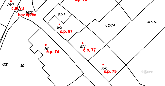 Dolní Bolíkov 77, Cizkrajov na parcele st. 5/4 v KÚ Dolní Bolíkov, Katastrální mapa