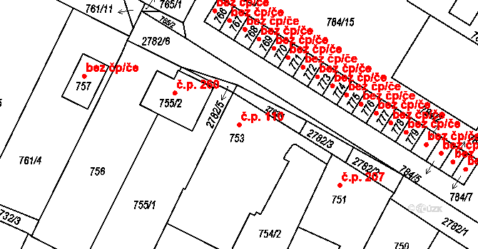 Dačice V 110, Dačice na parcele st. 753 v KÚ Dačice, Katastrální mapa