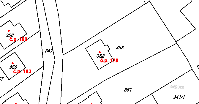 Klepačov 178, Blansko na parcele st. 352 v KÚ Klepačov, Katastrální mapa