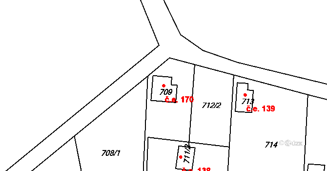 Žižlavice 170, Blansko na parcele st. 709 v KÚ Těchov, Katastrální mapa