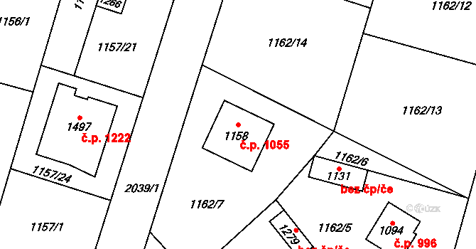 Třebechovice pod Orebem 1055 na parcele st. 1158 v KÚ Třebechovice pod Orebem, Katastrální mapa