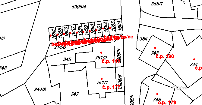 Horní Předměstí 143, Polička na parcele st. 751/2 v KÚ Polička, Katastrální mapa