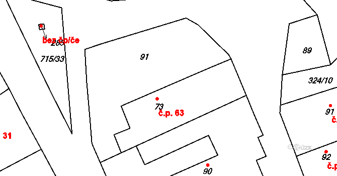 Kublov 63 na parcele st. 73 v KÚ Kublov, Katastrální mapa