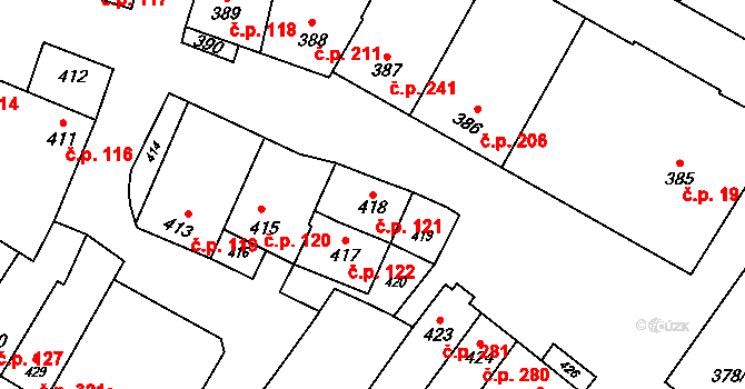 Křelov 121, Křelov-Břuchotín na parcele st. 418 v KÚ Křelov, Katastrální mapa