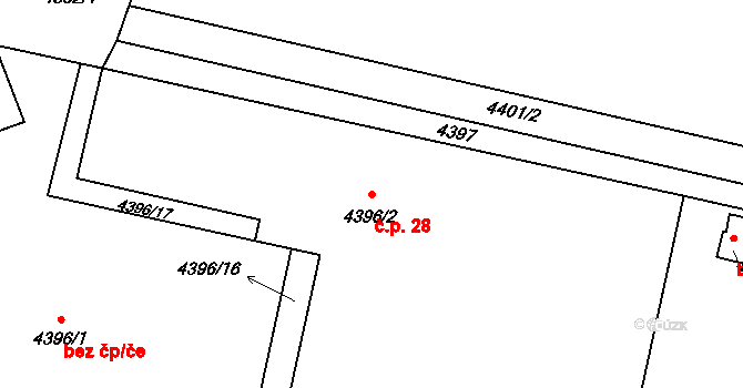 Mimoň V 28, Mimoň na parcele st. 4396/2 v KÚ Mimoň, Katastrální mapa