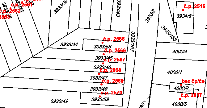Roudnice nad Labem 2566 na parcele st. 3933/45 v KÚ Roudnice nad Labem, Katastrální mapa