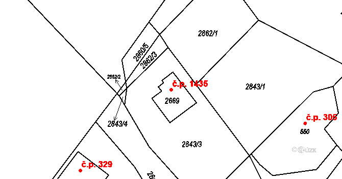 Rožnov pod Radhoštěm 1435 na parcele st. 2669 v KÚ Rožnov pod Radhoštěm, Katastrální mapa
