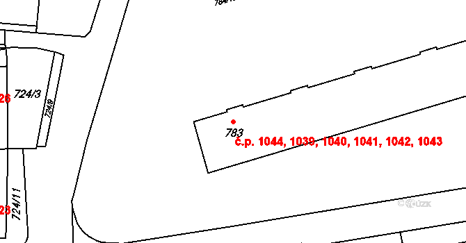 Valašské Meziříčí 1039,1040,1041,1042, na parcele st. 783 v KÚ Valašské Meziříčí-město, Katastrální mapa