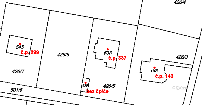 Senohraby 337 na parcele st. 638 v KÚ Senohraby, Katastrální mapa