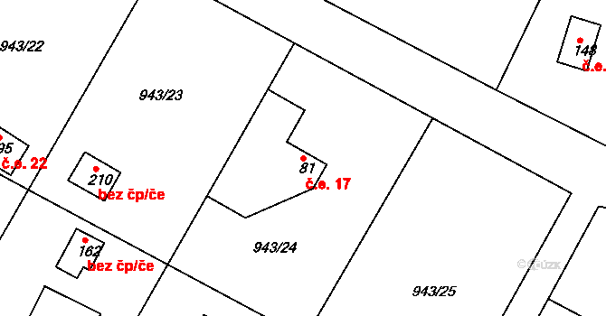 Bežerovice 17, Sudoměřice u Bechyně na parcele st. 81 v KÚ Bežerovice, Katastrální mapa