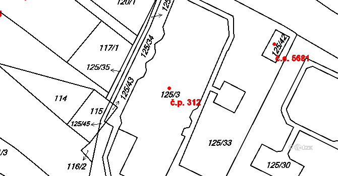 Všebořice 312, Ústí nad Labem na parcele st. 125/3 v KÚ Všebořice, Katastrální mapa