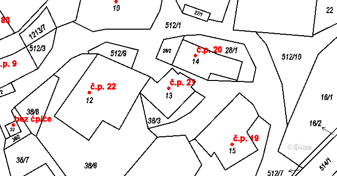 Lačnov 21, Korouhev na parcele st. 13 v KÚ Lačnov u Korouhve, Katastrální mapa