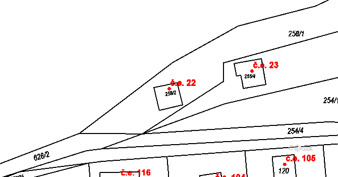 Říčky 22, Orlické Podhůří na parcele st. 258/2 v KÚ Říčky u Orlického Podhůří, Katastrální mapa