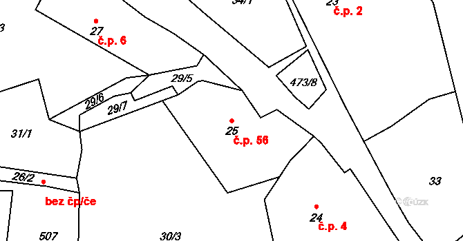 Mladějovice 56, Čejetice na parcele st. 25 v KÚ Mladějovice, Katastrální mapa