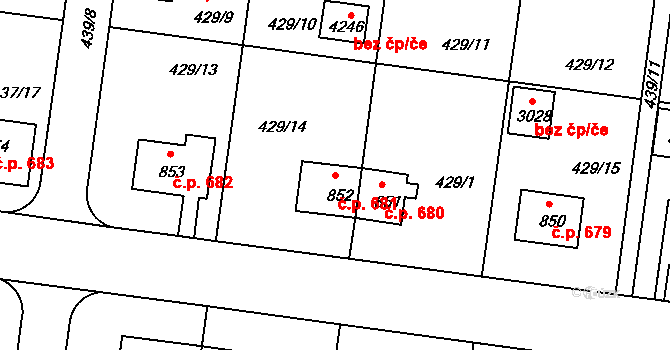 Strakonice I 681, Strakonice na parcele st. 852 v KÚ Strakonice, Katastrální mapa