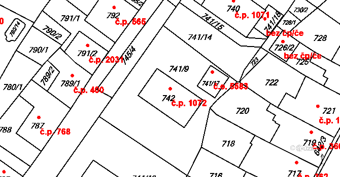 Kadaň 1072 na parcele st. 742 v KÚ Kadaň, Katastrální mapa