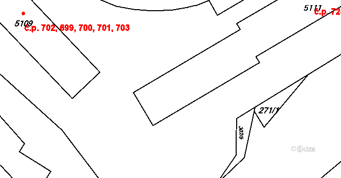 Nové Dvory 725,726,727,728,729,, Třebíč na parcele st. 5111 v KÚ Třebíč, Katastrální mapa