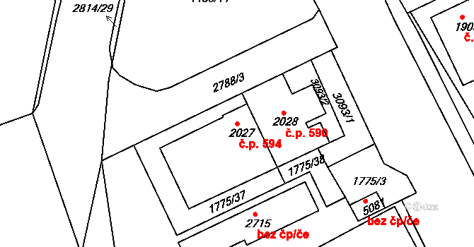 Chrudim III 594, Chrudim na parcele st. 2027 v KÚ Chrudim, Katastrální mapa